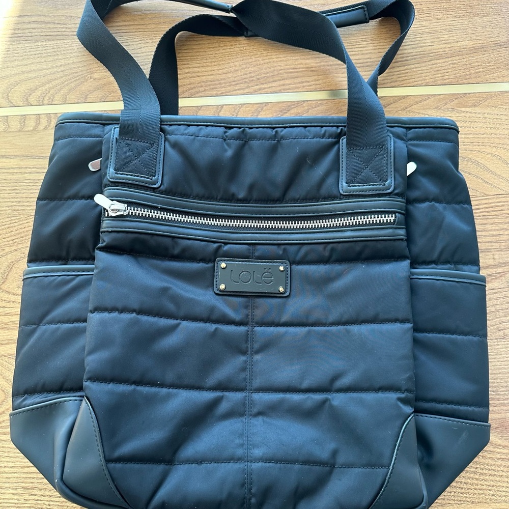 Convertible Black Quilted Lole Tote Bag - Backpack with Zipper Pockets